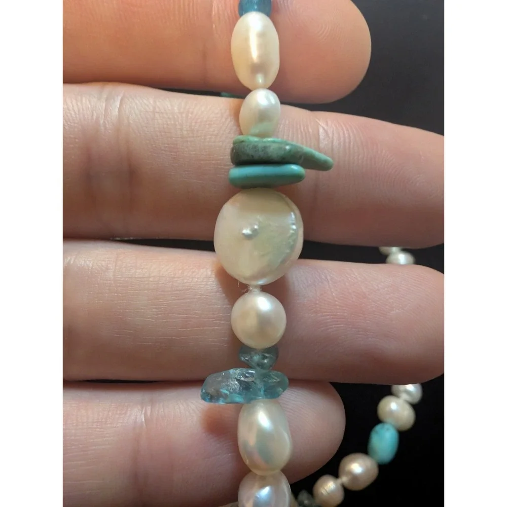 Faux Aquamarine Fresh Water Pearl Turquoise Necklace Siren Mermaid Core Statemen
